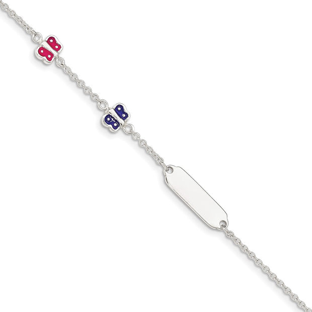 Sterling Silver Enamel Butterfly w/ ext Childs ID Bracelet