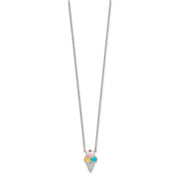 Sterling Silver Polished & Textured Multi-color Enameled Ice Cream Cone with 2 Inch Extension Children's Necklace
