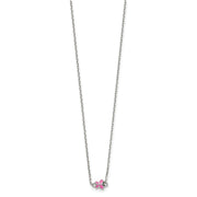 Sterling Silver Polished Pink & Black Enameled Butterfly with 2 Inch Extension Children's Necklace