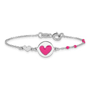 Sterling Silver Polished Pink Enamel Heart Children's Bracelet