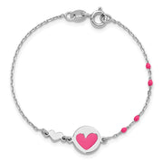 Sterling Silver Polished Pink Enamel Heart Children's Bracelet