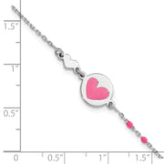 Sterling Silver Polished Pink Enamel Heart Children's Bracelet