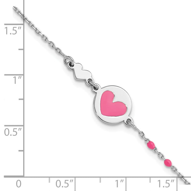 Sterling Silver Polished Pink Enamel Heart Children's Bracelet