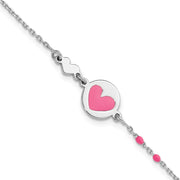 Sterling Silver Polished Pink Enamel Heart Children's Bracelet