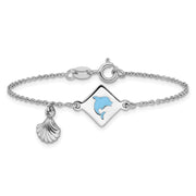 Sterling Silver Polished Enameled Dolphin Seashell Children's Bracelet