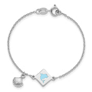 Sterling Silver Polished Enameled Dolphin Seashell Children's Bracelet