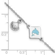 Sterling Silver Polished Enameled Dolphin Seashell Children's Bracelet