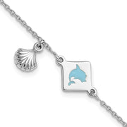 Sterling Silver Polished Enameled Dolphin Seashell Children's Bracelet