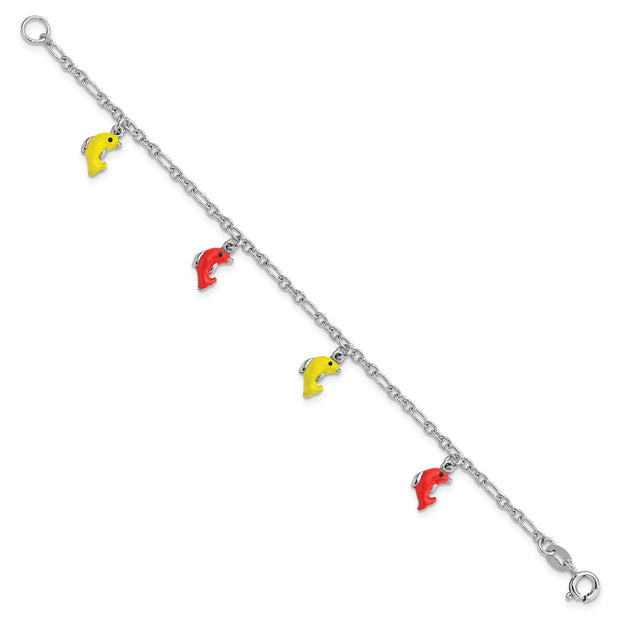 Sterling Silver Polished & Enameled Dolphins Children's Bracelet
