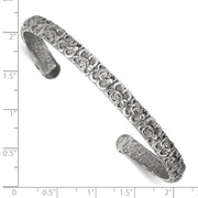 Sterling Silver Antiqued Floral Cuff Bangle Bracelet