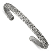 Sterling Silver Antiqued Floral Cuff Bangle Bracelet