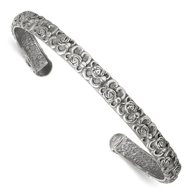 Sterling Silver Antiqued Floral Cuff Bangle Bracelet