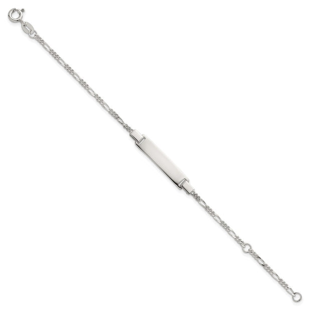 Sterling Silver Polished Figaro Link Childrens with Extension ID Bracelet