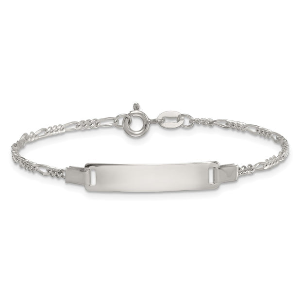 Sterling Silver Polished Figaro Link Childrens with Extension ID Bracelet