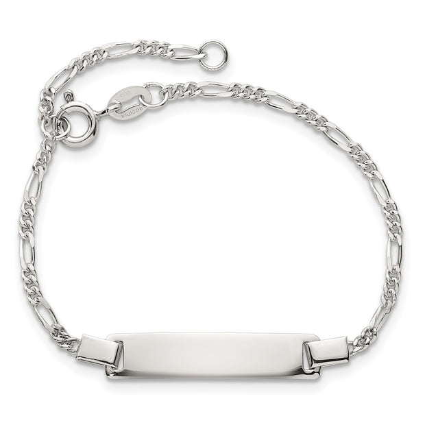 Sterling Silver Polished Figaro Link Childrens with Extension ID Bracelet
