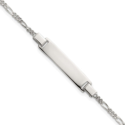 Sterling Silver Polished Figaro Link Childrens with Extension ID Bracelet