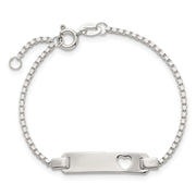 Sterling Silver Polished Cut-out Heart Box Link Childrens with Extension ID Bracelet