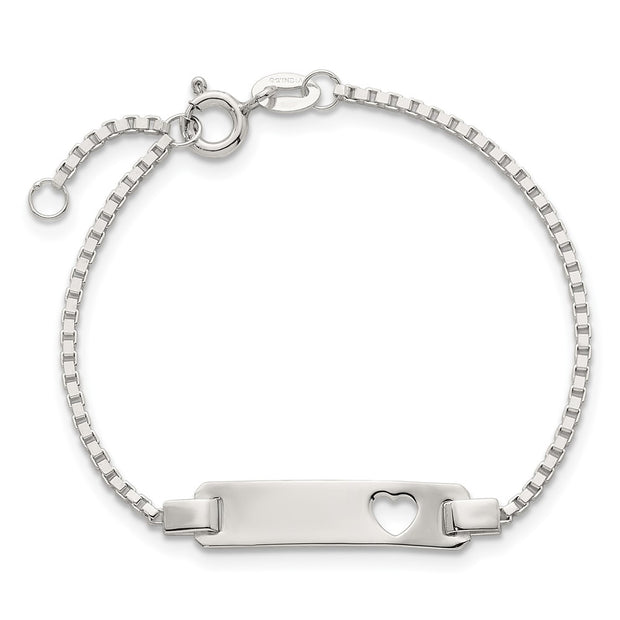 Sterling Silver Polished Cut-out Heart Box Link Childrens with Extension ID Bracelet