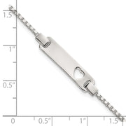 Sterling Silver Polished Cut-out Heart Box Link Childrens with Extension ID Bracelet