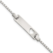 Sterling Silver Polished Cut-out Heart Box Link Childrens with Extension ID Bracelet