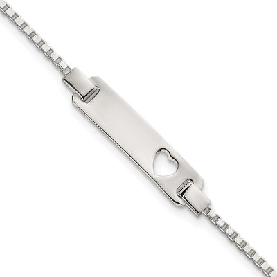 Sterling Silver Polished Cut-out Heart Box Link Childrens with Extension ID Bracelet