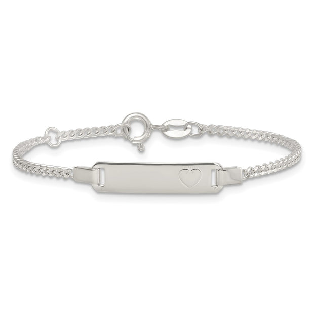 Sterling Silver Polished Raised Heart Curb Link Childrens with Extension ID Bracelet
