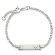 Sterling Silver Polished Raised Heart Curb Link Childrens with Extension ID Bracelet