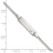 Sterling Silver Polished Raised Heart Curb Link Childrens with Extension ID Bracelet