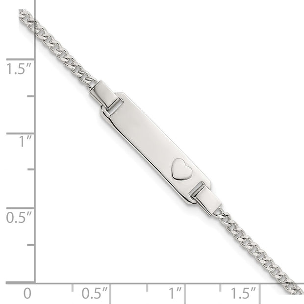 Sterling Silver Polished Raised Heart Curb Link Childrens with Extension ID Bracelet