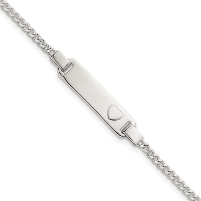 Sterling Silver Polished Raised Heart Curb Link Childrens with Extension ID Bracelet
