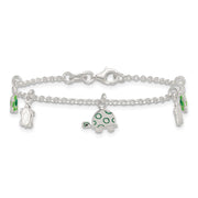 Sterling Silver Polished Green Enamel Turtles Childrens Bracelet