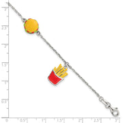 Sterling Silver Polished Multi-colored Enamel Burger and Fries Childrens with Extension Bracelet