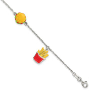 Sterling Silver Polished Multi-colored Enamel Burger and Fries Childrens with Extension Bracelet