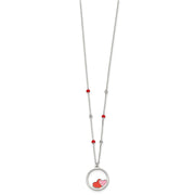 Sterling Silver Polished Beaded Red and Pink Enameled Hearts in Circle Childrens Necklace