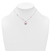 Sterling Silver Polished Beaded Red and Pink Enameled Hearts in Circle Childrens Necklace