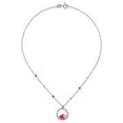Sterling Silver Polished Beaded Red and Pink Enameled Hearts in Circle Childrens Necklace
