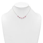 Sterling Silver Polished Pink Enameled Flowers and Pink Glass Butterfly Childrens Necklace