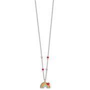 Sterling Silver Polished Beaded Enameled Heart on Rainbow Childrens Necklace