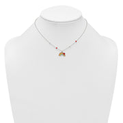 Sterling Silver Polished Beaded Enameled Heart on Rainbow Childrens Necklace