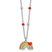 Sterling Silver Polished Beaded Enameled Heart on Rainbow Childrens Necklace