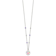 Sterling Silver Polished Beaded Enameled Multi-color Heart Pawprint Childrens Necklace