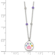 Sterling Silver Polished Beaded Enameled Multi-color Heart Pawprint Childrens Necklace