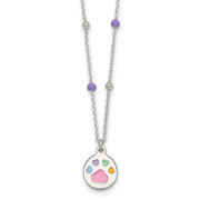 Sterling Silver Polished Beaded Enameled Multi-color Heart Pawprint Childrens Necklace