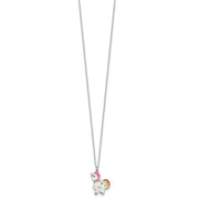 Sterling Silver Polished White and Rainbow Enameled Unicorn Childrens Necklace
