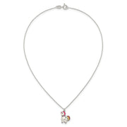 Sterling Silver Polished White and Rainbow Enameled Unicorn Childrens Necklace