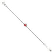 Sterling Silver Polished Red and Black Enameled Ladybug Childrens with Extension Bracelet