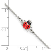 Sterling Silver Polished Red and Black Enameled Ladybug Childrens with Extension Bracelet