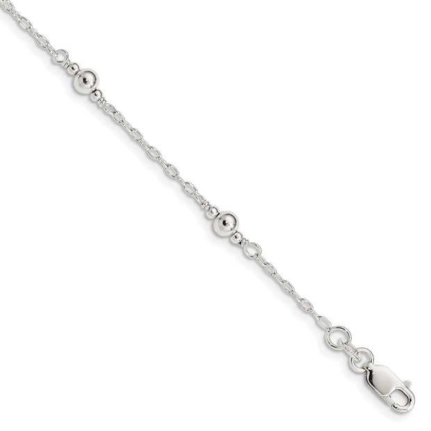 Sterling Silver Polished Fancy Bead with Extension Children's Bracelet