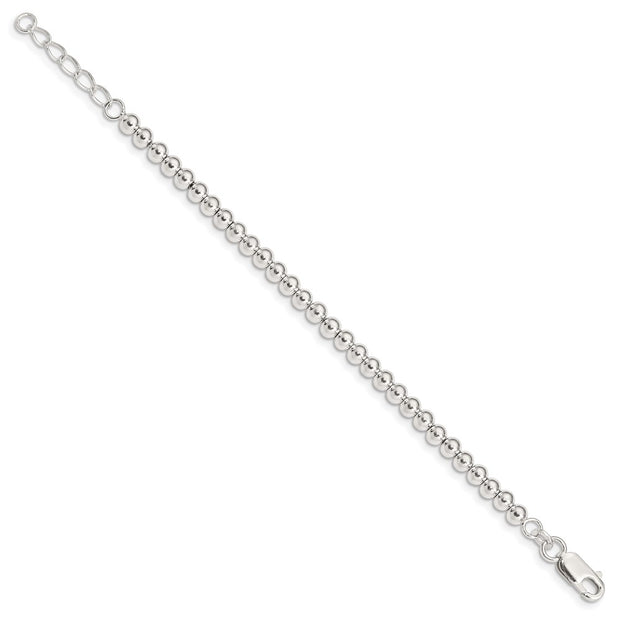 Sterling Silver Polished Beaded Chain with Ext. Children's Bracelet