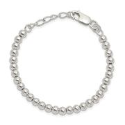 Sterling Silver Polished Beaded Chain with Ext. Children's Bracelet